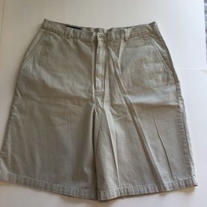 Lands End Kahki Flat Front Cotton Shorts Size 14